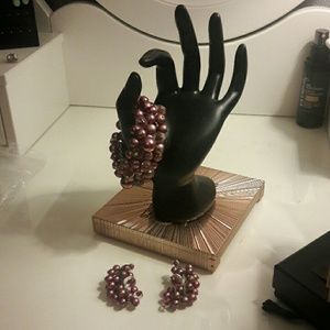 Vintage Beaded Bracelet & Clip On Earrings Set